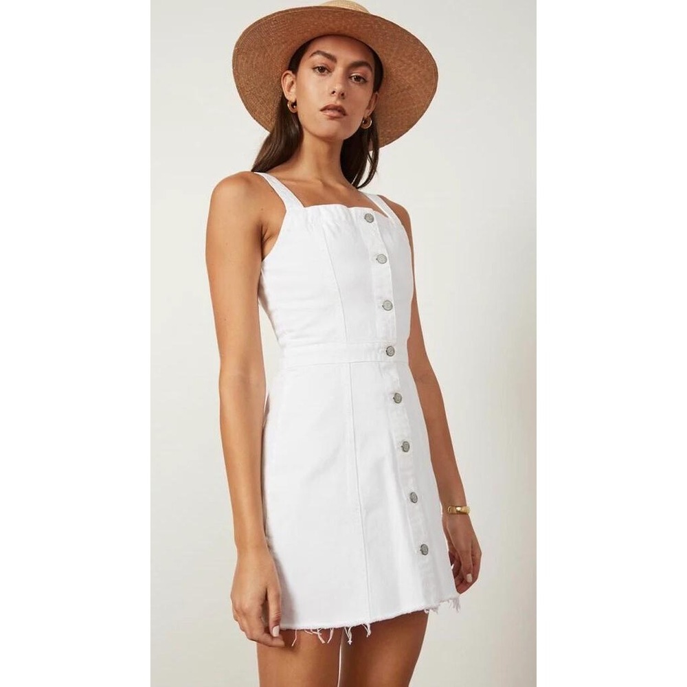 Boyish Denim Dress Women L White Kennedy Vertigo‎ Button Front Mini Raw Hem Eco